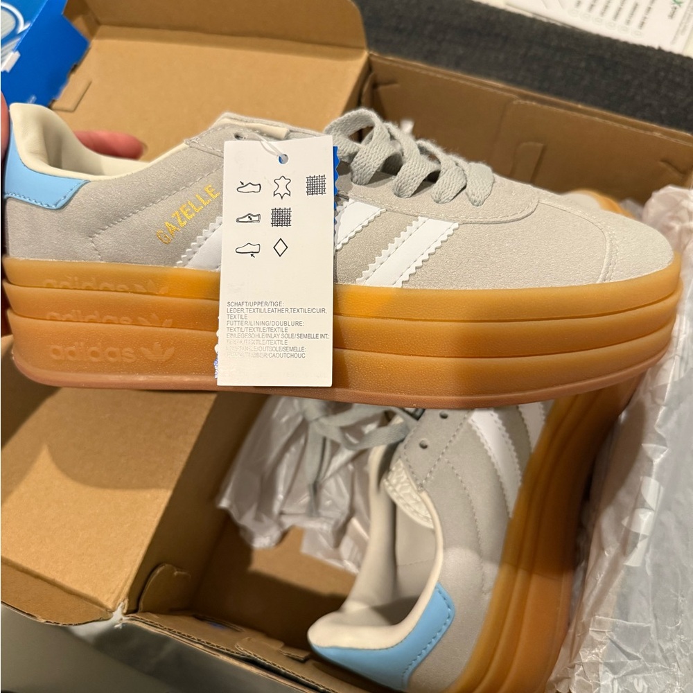 adidas Gazelle Gray and Blue Sneakers